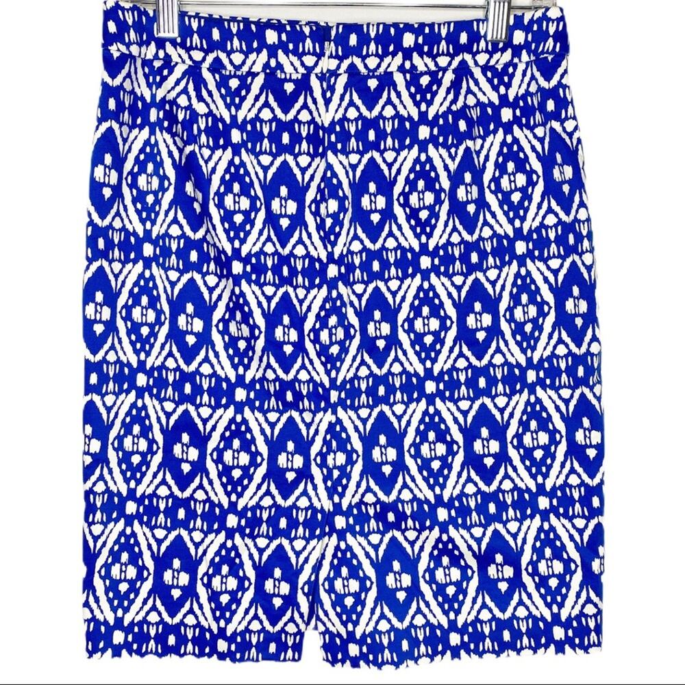 J. Crew Blue White Ikat Geometric The Pencil Skirt 4 - Picture 4 of 5